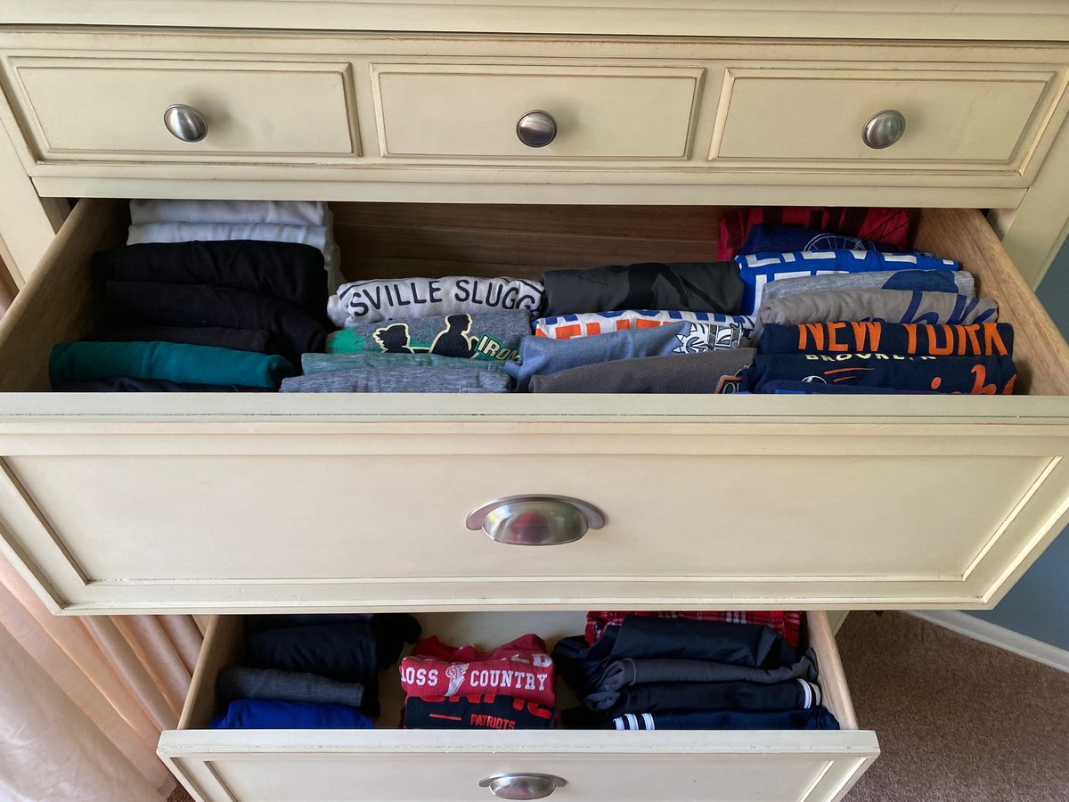 Neatly organized dresser drawers